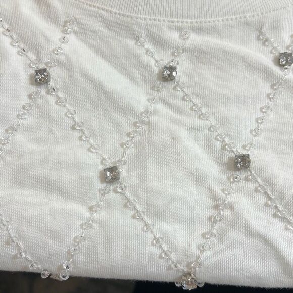 J. Crew Relaxed lattice-embellished cropped T-shirt in white NWT size Med. - Picture 12 of 16